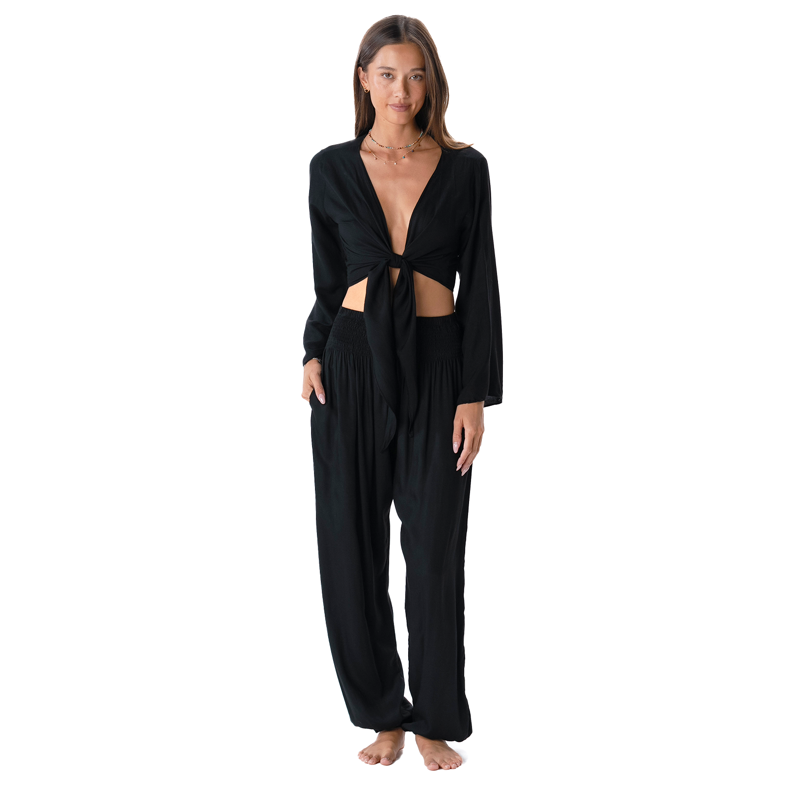 Black Daydreamer Top + Harem Pants Set, view 1 — Soul Flow Apparel