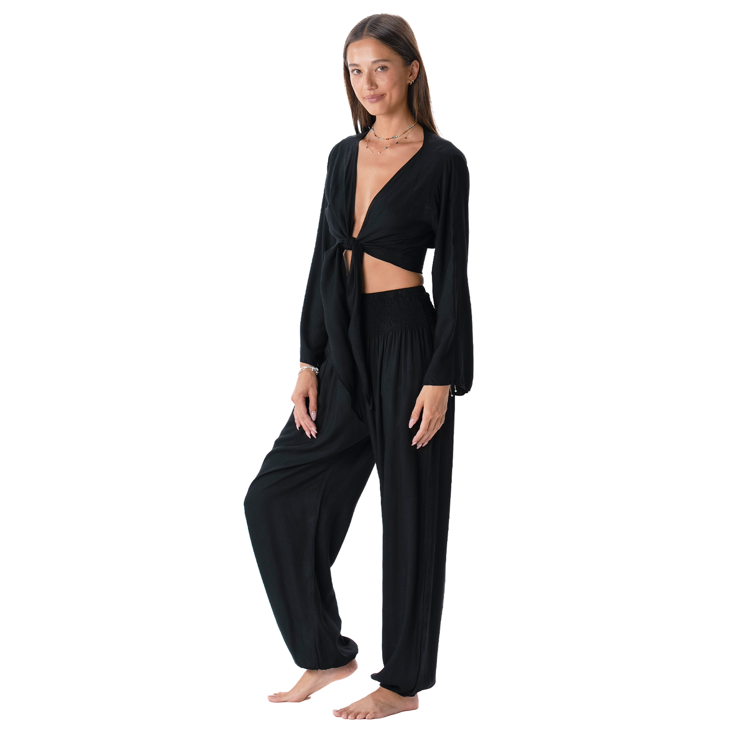 Black Daydreamer Top + Harem Pants Set, view 2 — Soul Flow Apparel