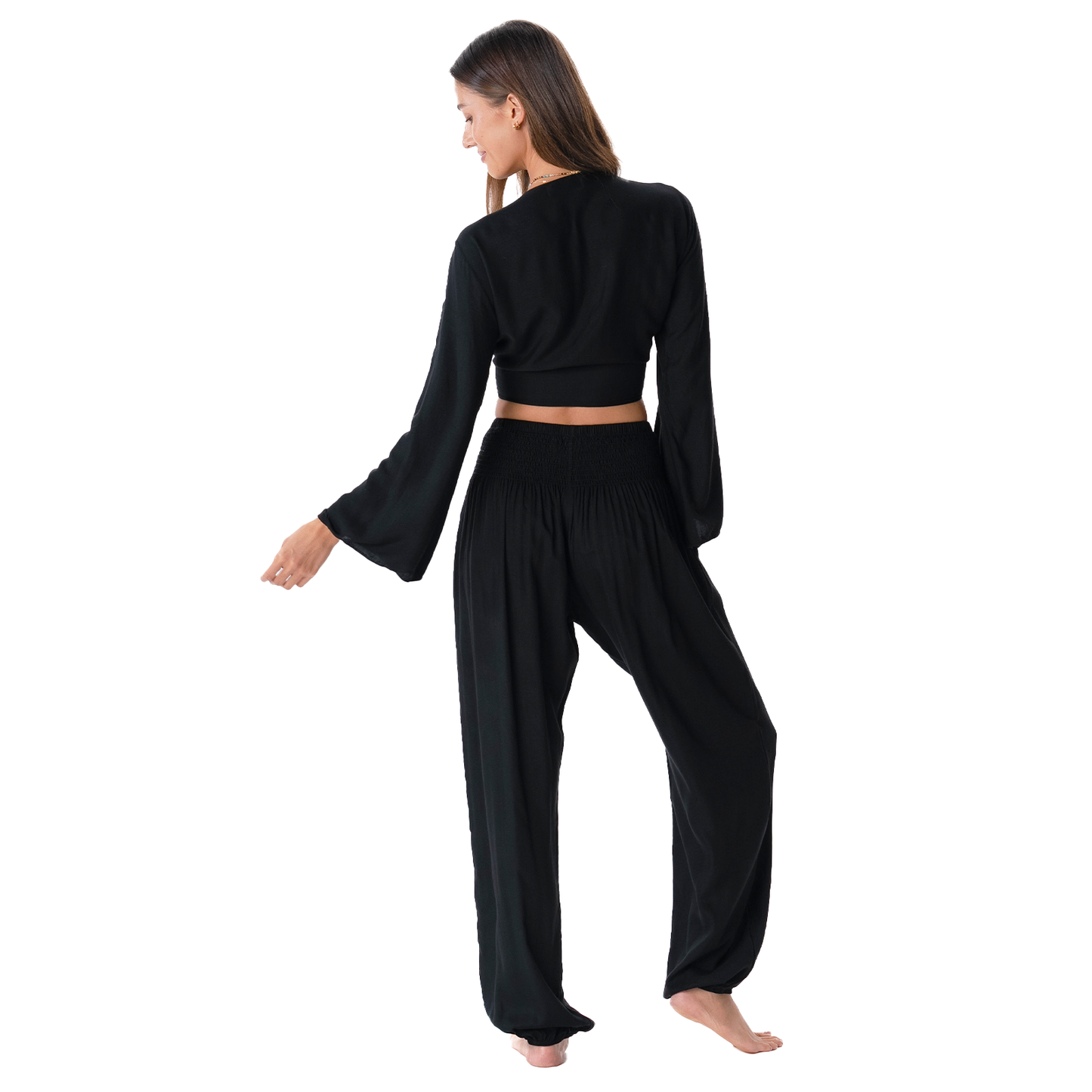 Black Daydreamer Top + Harem Pants Set, view 3 — Soul Flow Apparel