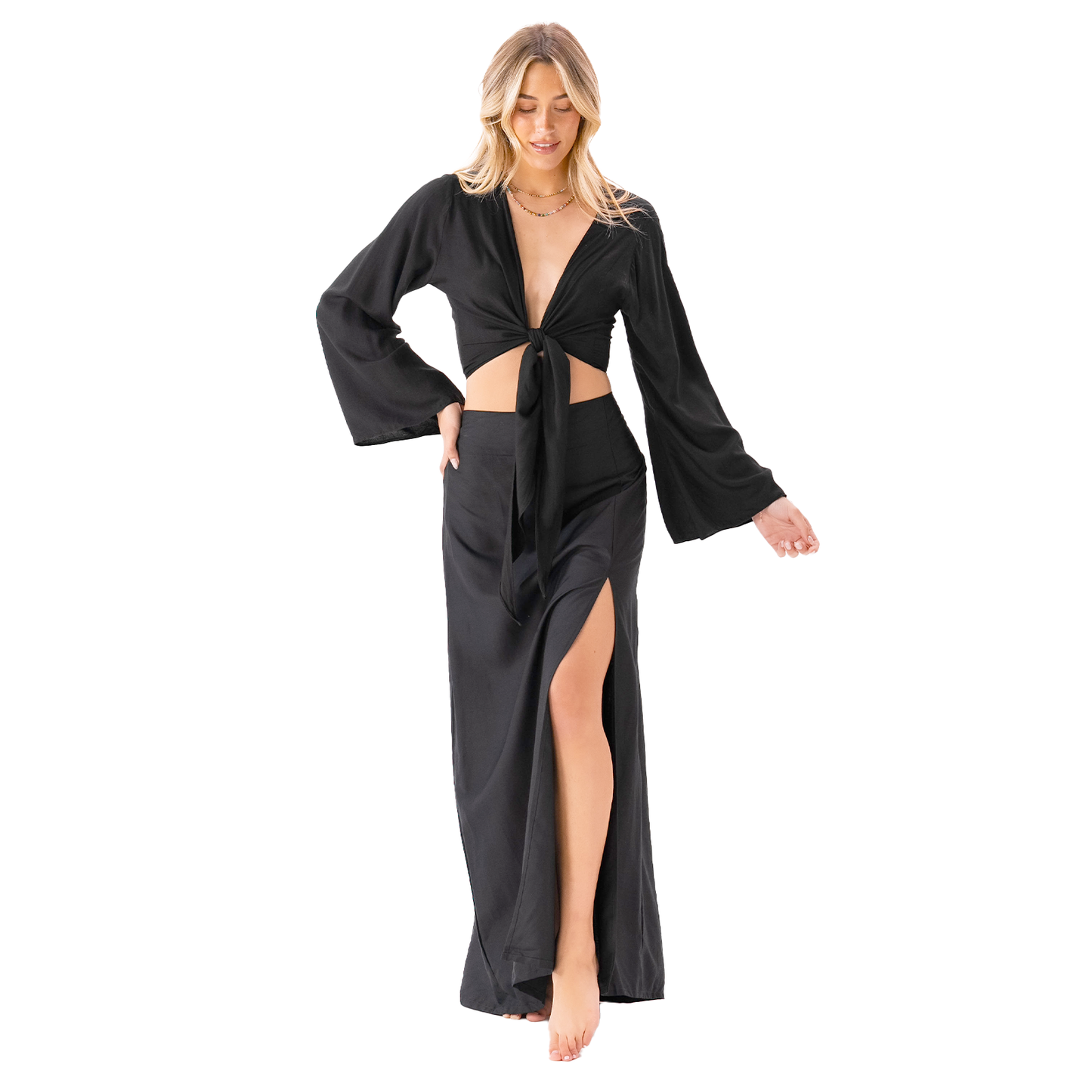 Black Daydreamer + Rayon Maxi Skirt Set, view 1 — Soul Flow Apparel