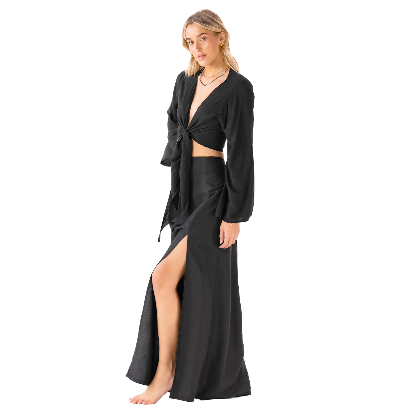 Black Daydreamer + Rayon Maxi Skirt Set, view 2 — Soul Flow Apparel