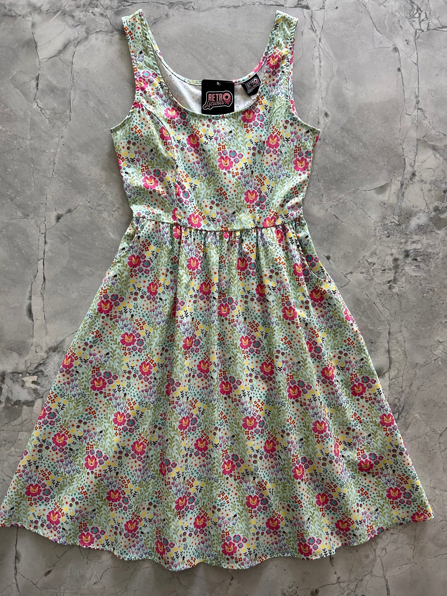 Floral Cats Fit & Flare Dress — Soul Flow Apparel