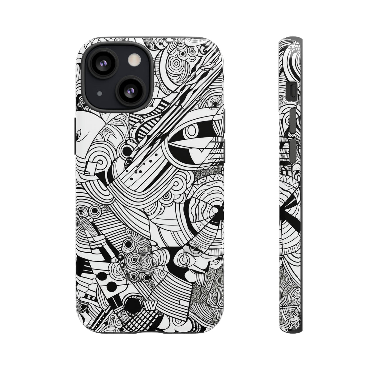 B&w Abstract Doodle | Tough Phone Case, view 2048 — Soul Flow Apparel