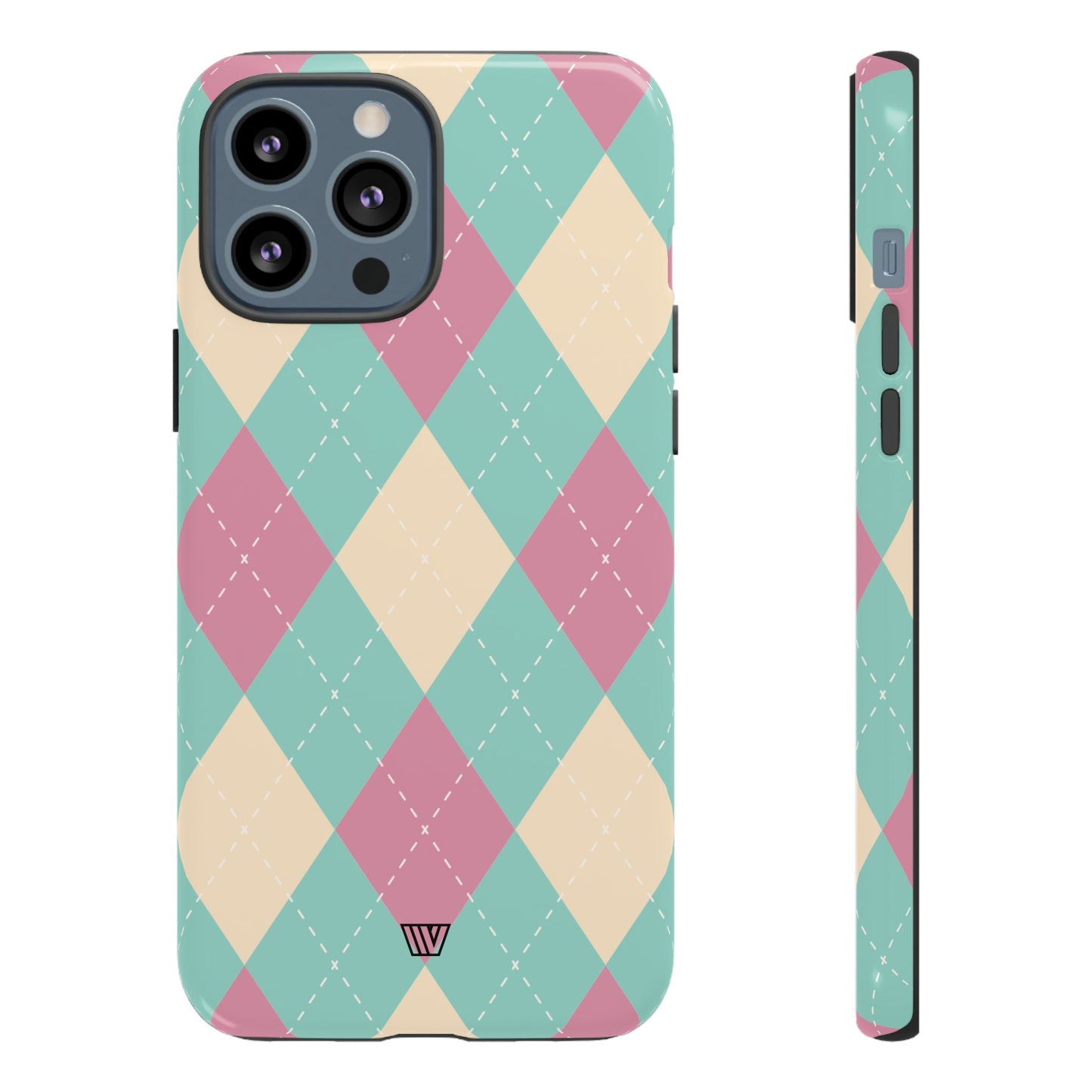Blue Pink Beige Argyle | Tough Phone Case, view 2048 — Soul Flow Apparel