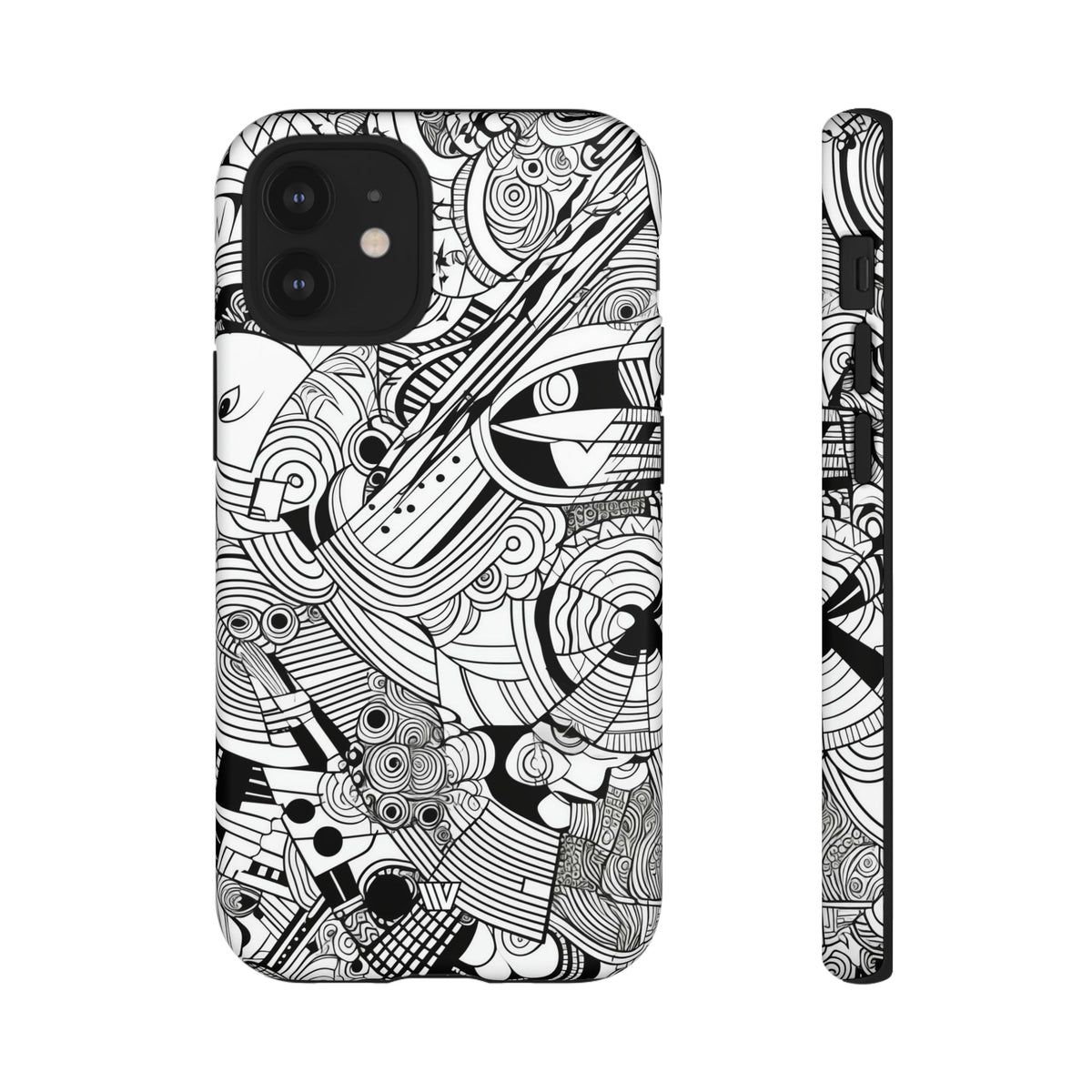 B&w Abstract Doodle | Tough Phone Case, view 2048 — Soul Flow Apparel