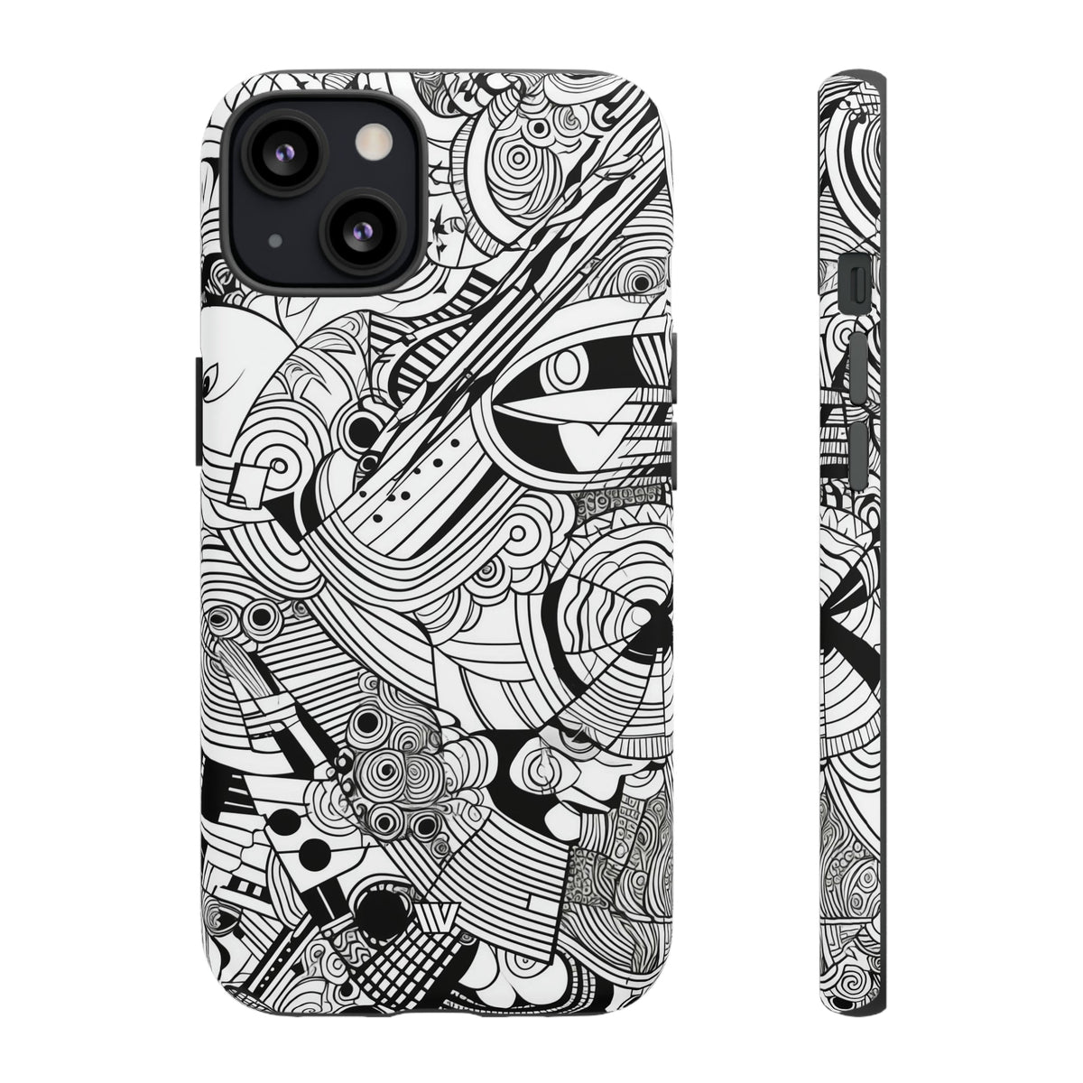 B&w Abstract Doodle | Tough Phone Case, view 2048 — Soul Flow Apparel