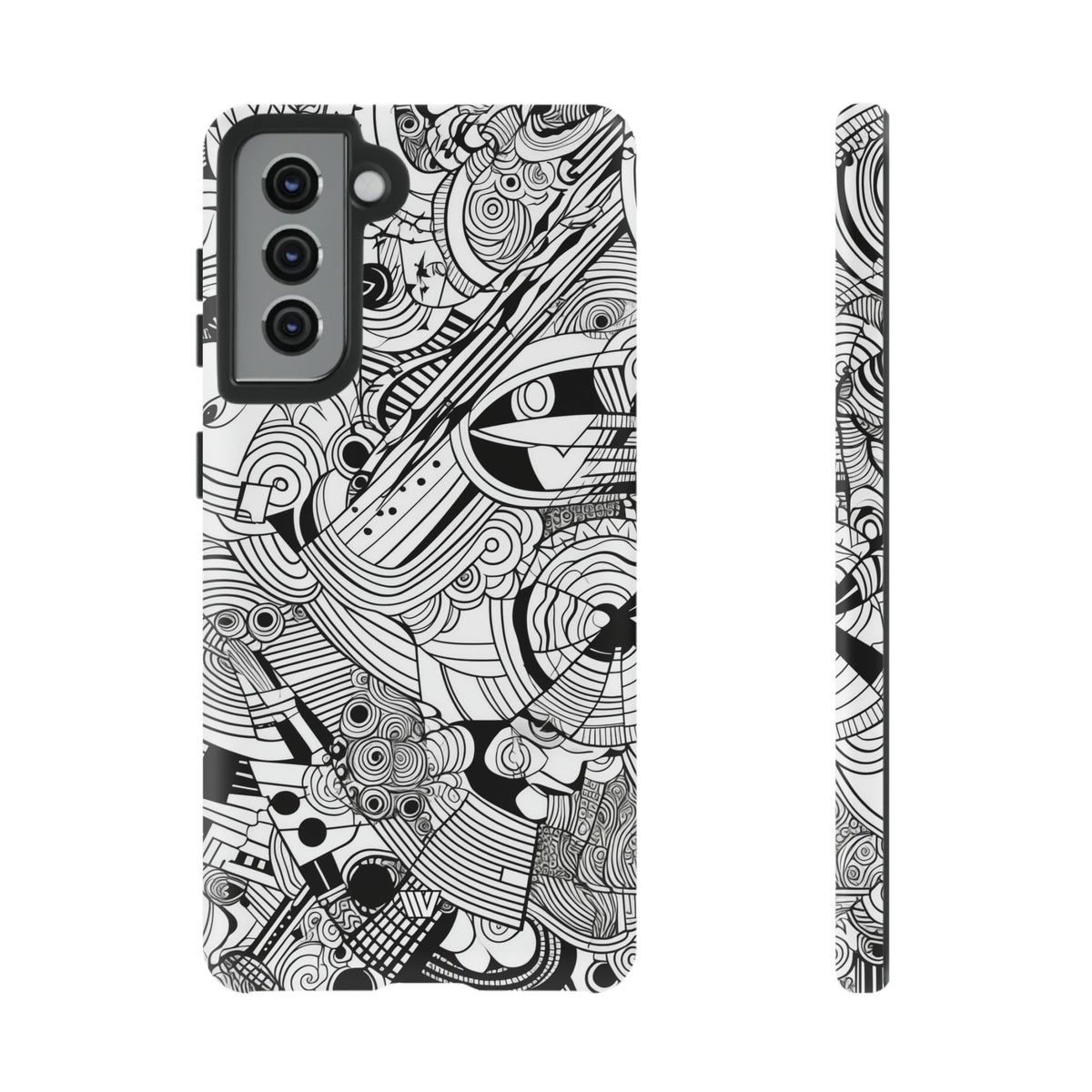 B&w Abstract Doodle | Tough Phone Case, view 2048 — Soul Flow Apparel