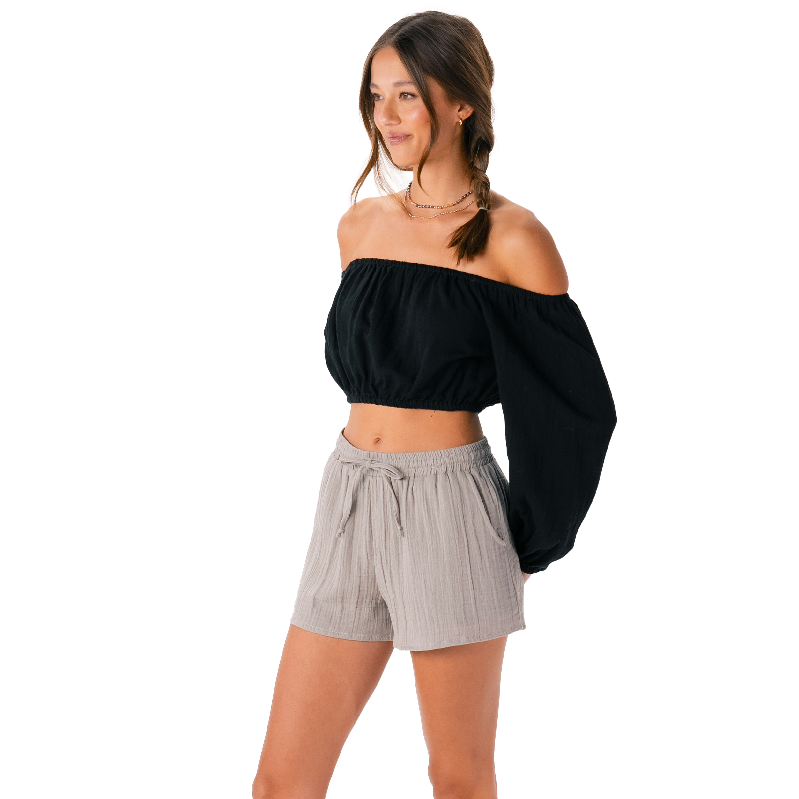 Stone Cotton Cabana Shorts, view 2 — Soul Flow Apparel
