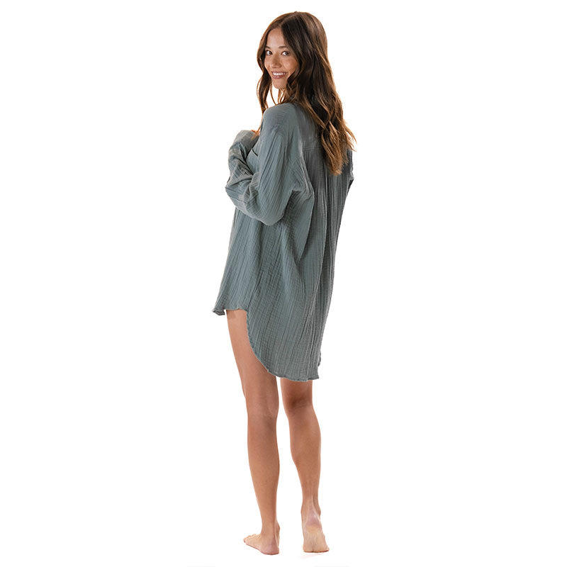 Sage Boyfriend Button Up, view 3 — Soul Flow Apparel