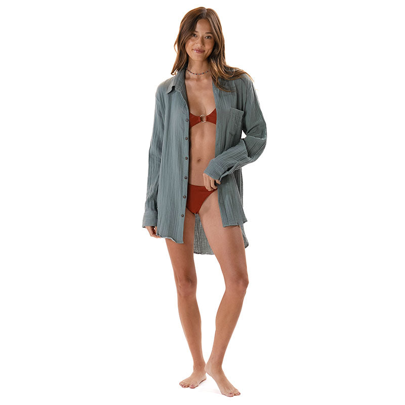 Sage Boyfriend Button Up, view 4 — Soul Flow Apparel