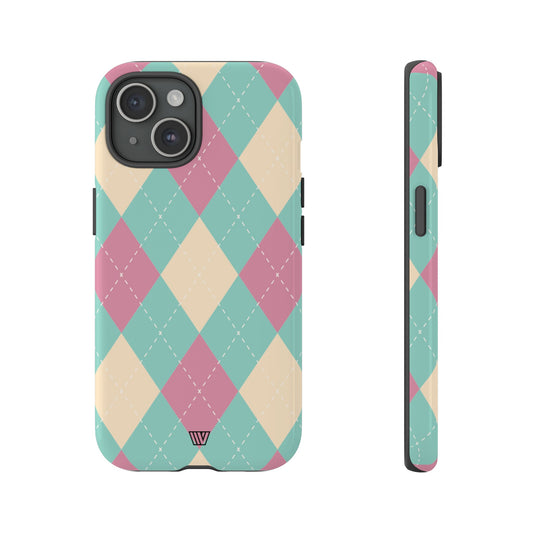 Blue Pink Beige Argyle | Tough Phone Case, view 2048 — Soul Flow Apparel