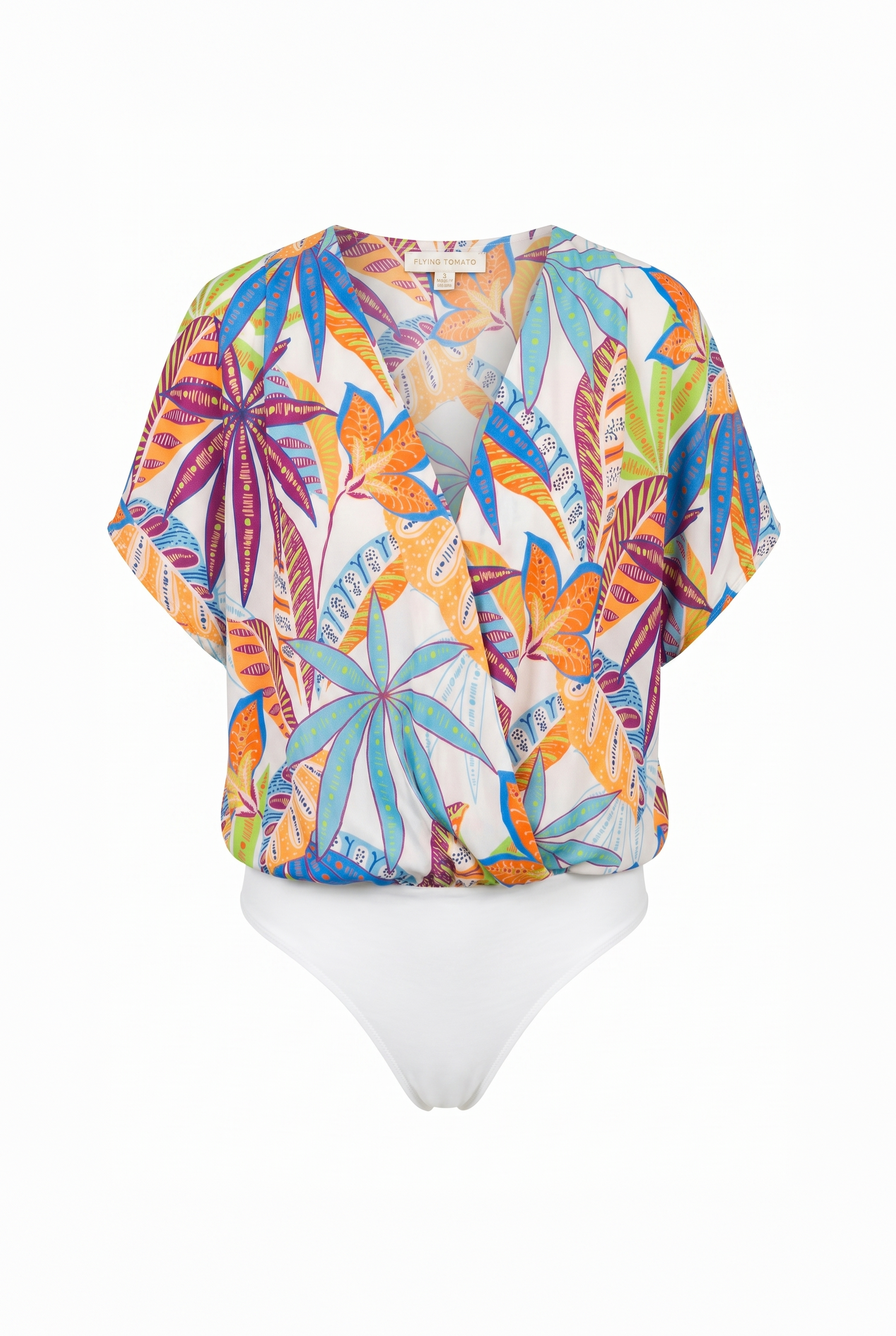 Take Notes Woven Bodysuit with Surplice Neckline and Pleated Shoulders in off-white purple — Soul Flow Apparel