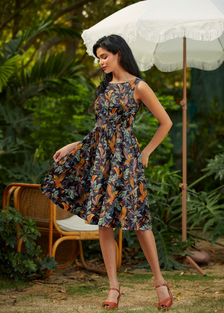 Birds of a Feather Vintage Dress, view 2 — Soul Flow Apparel