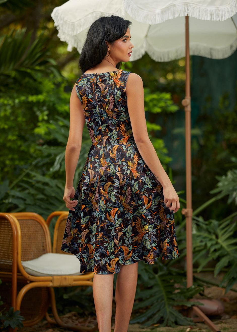 Birds of a Feather Vintage Dress, view 3 — Soul Flow Apparel