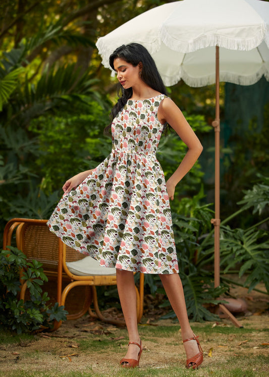 Woodland Vintage Dress in Cream, view 2 — Soul Flow Apparel