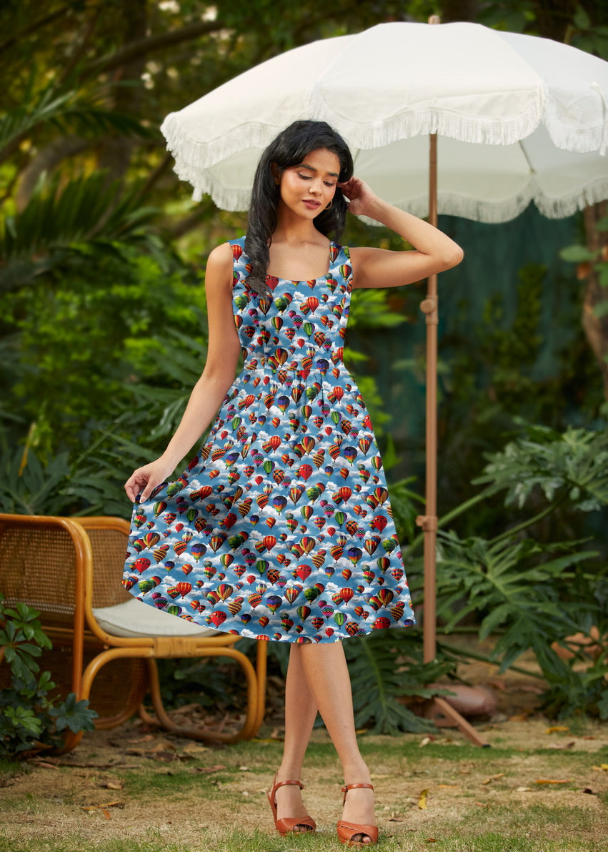 Hot Air Balloons Fit & Flare Dress, view 2 — Soul Flow Apparel