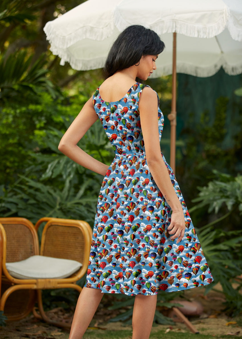 Hot Air Balloons Fit & Flare Dress, view 3 — Soul Flow Apparel