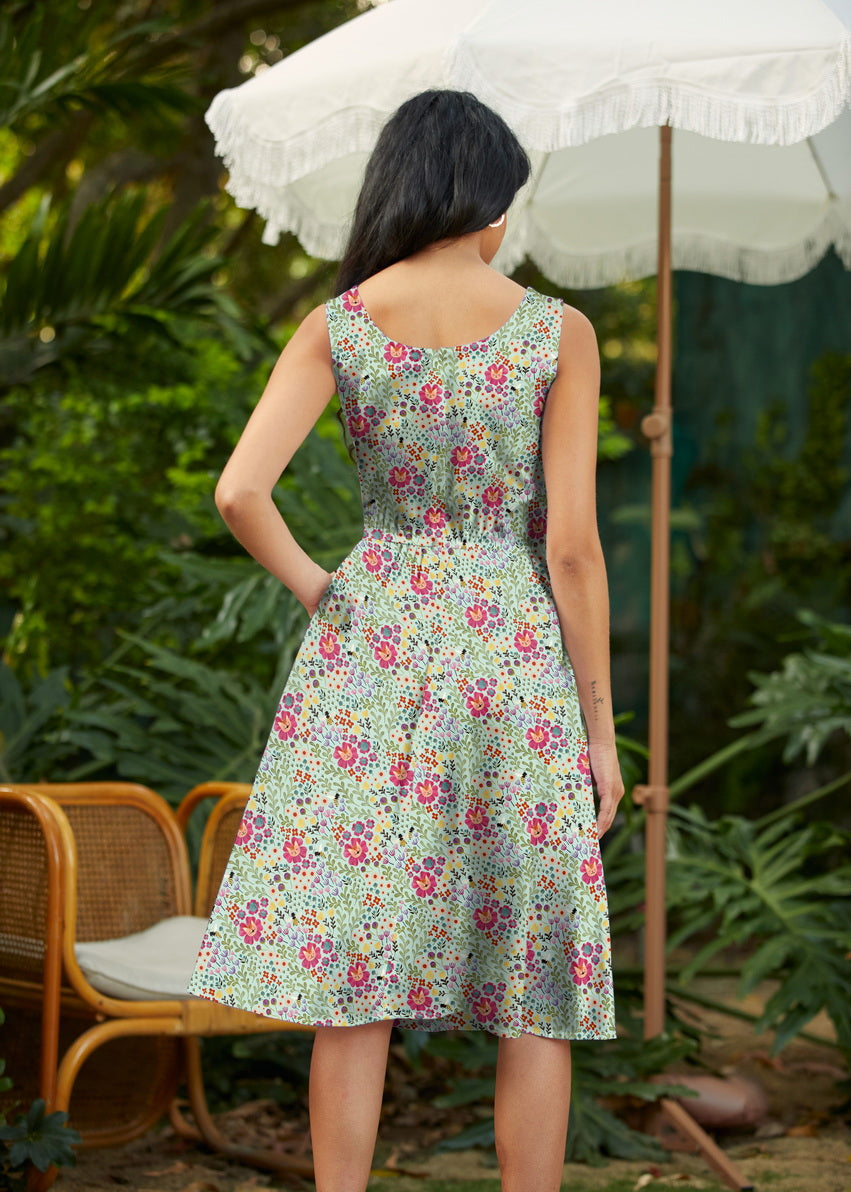 Floral Cats Fit & Flare Dress, view 3 — Soul Flow Apparel
