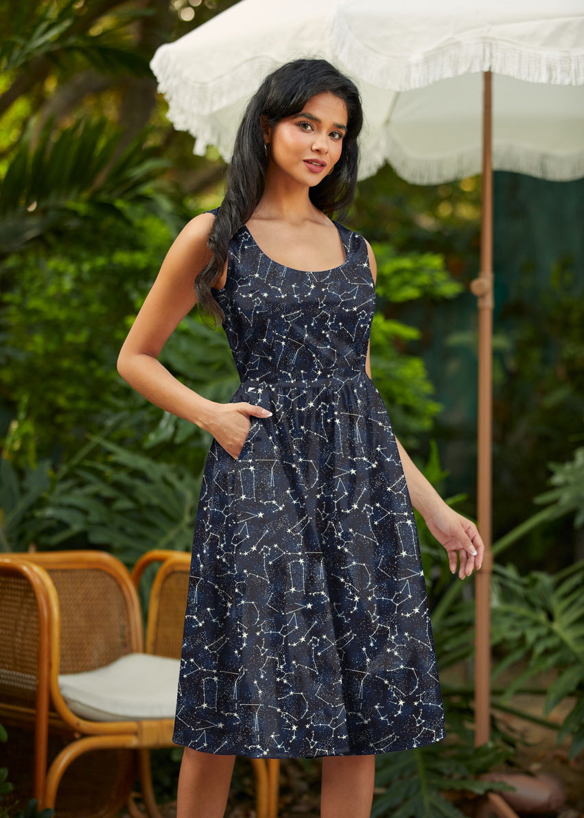 Glow in the Dark Constellations Fit & Flare Dress, view 1 — Soul Flow Apparel