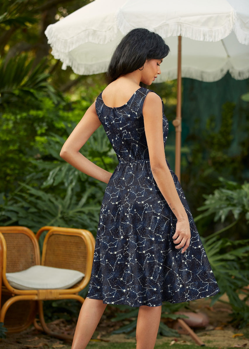 Glow in the Dark Constellations Fit & Flare Dress, view 3 — Soul Flow Apparel