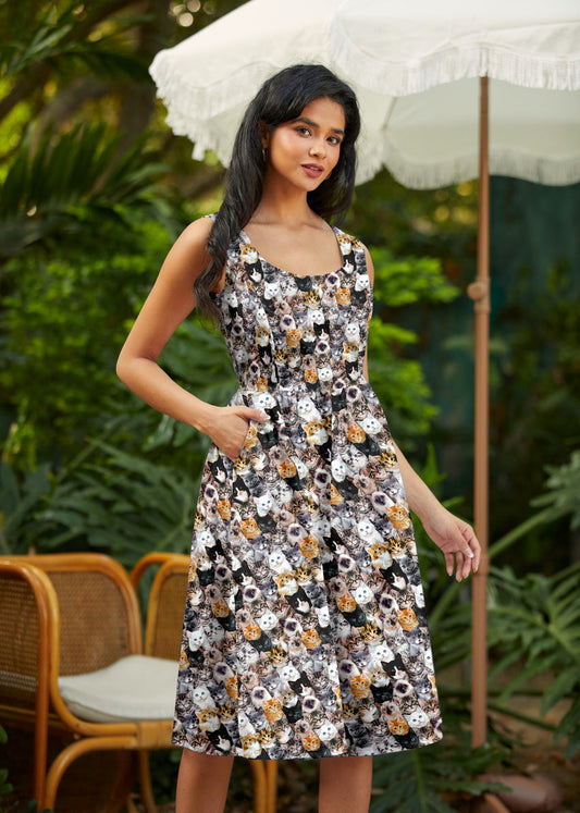 Realistic Cats Fit & Flare Dress, view 1 — Soul Flow Apparel