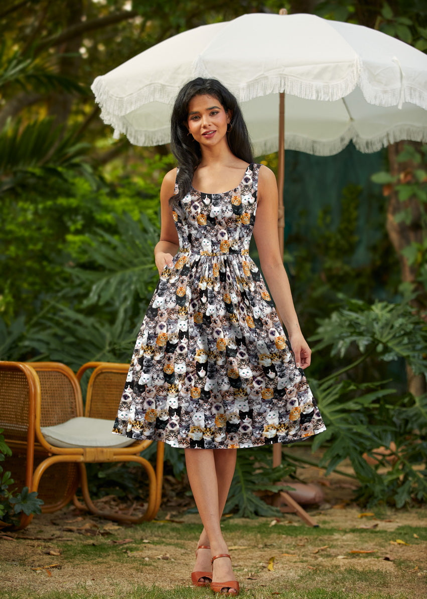 Realistic Cats Fit & Flare Dress, view 2 — Soul Flow Apparel