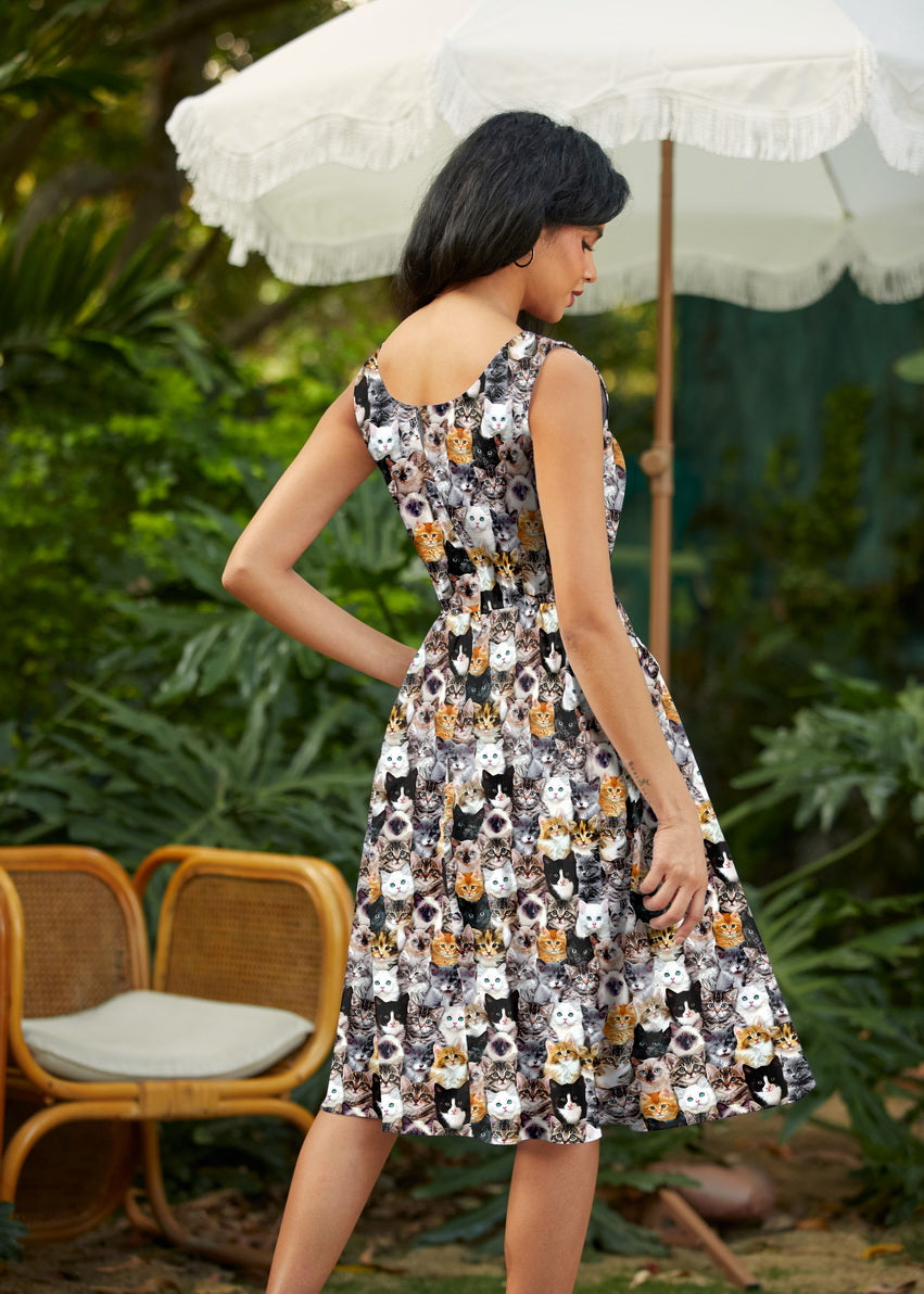 Realistic Cats Fit & Flare Dress, view 3 — Soul Flow Apparel