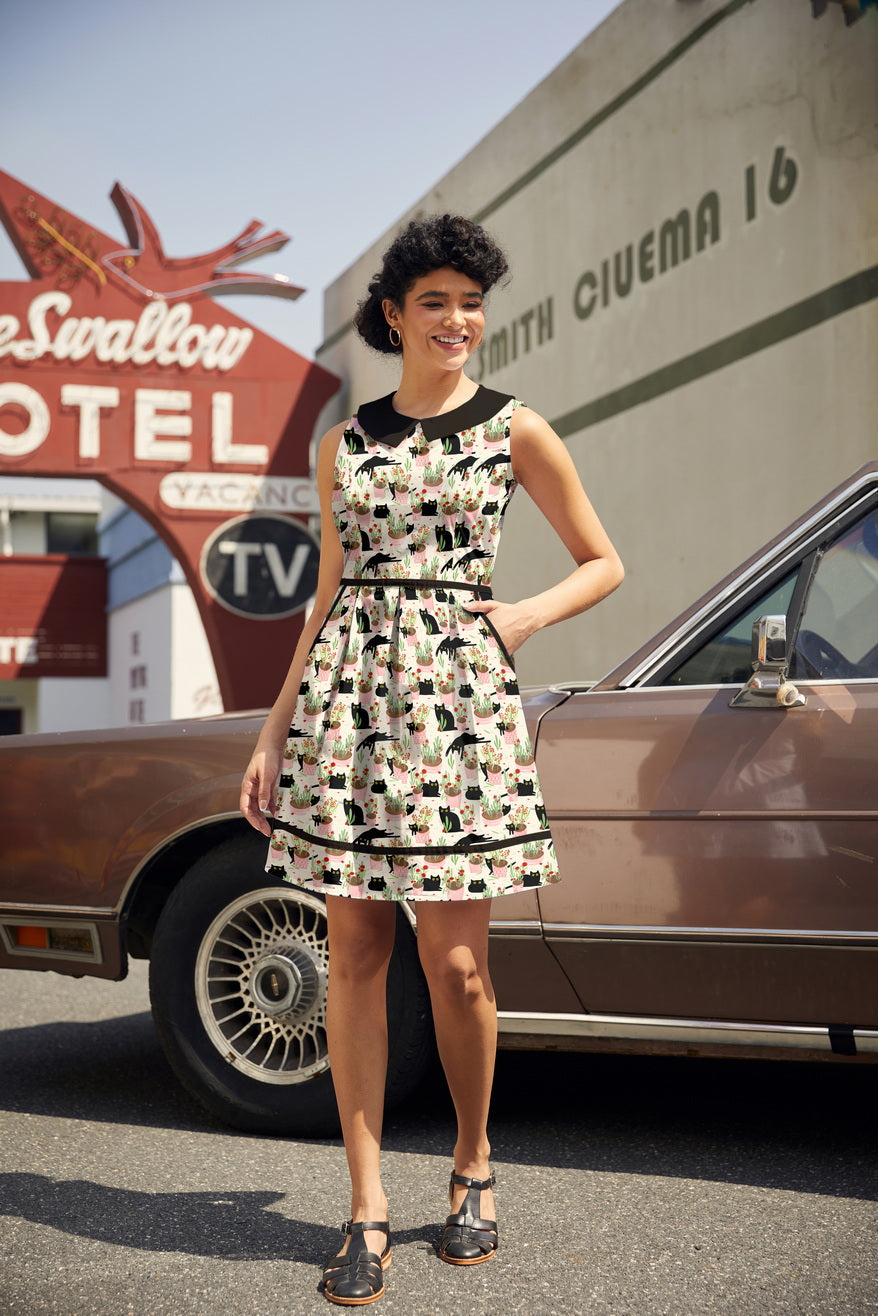 Cats & Plants Collared Dress, view 3 — Soul Flow Apparel