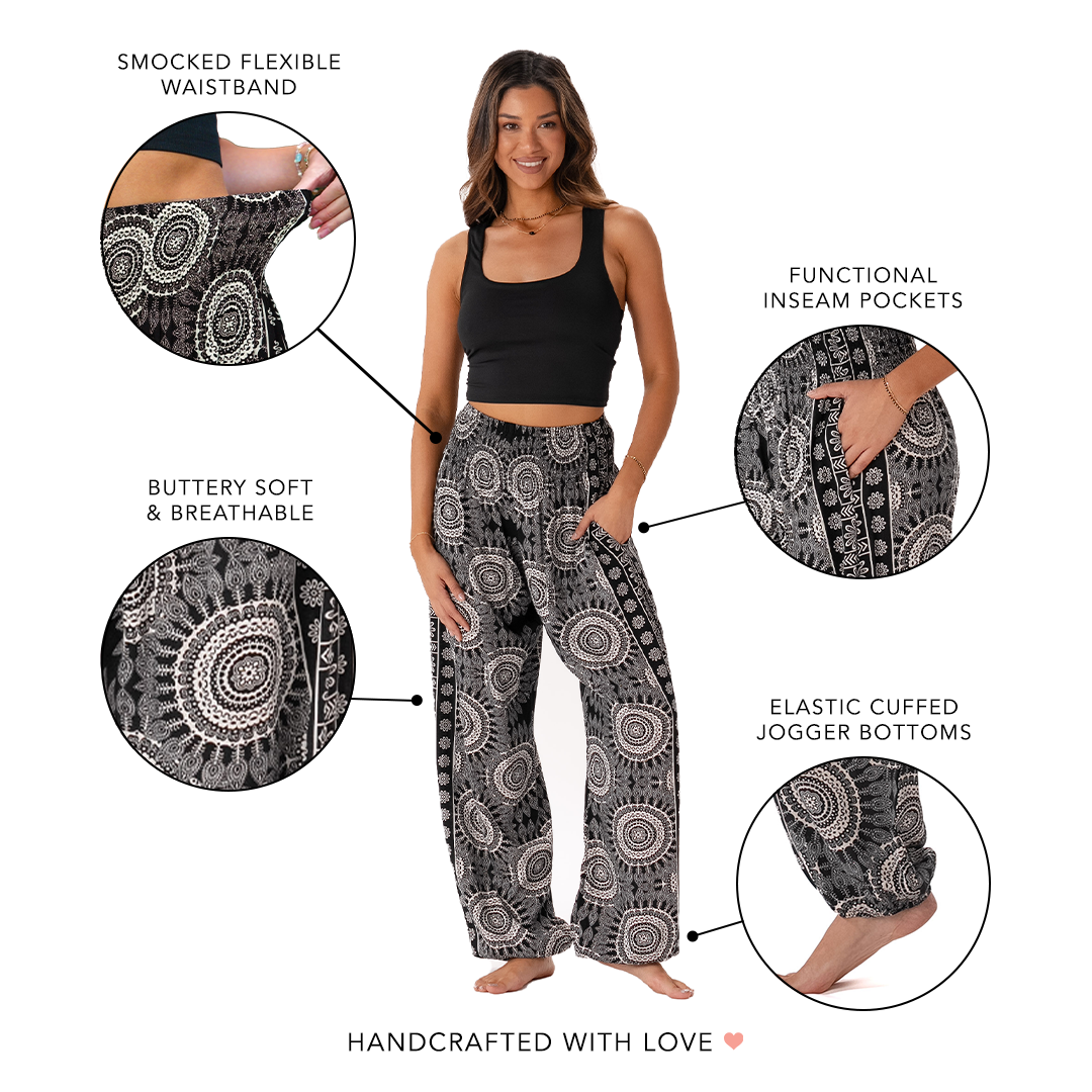 Bondi Harem Pants in infographic — Soul Flow Apparel