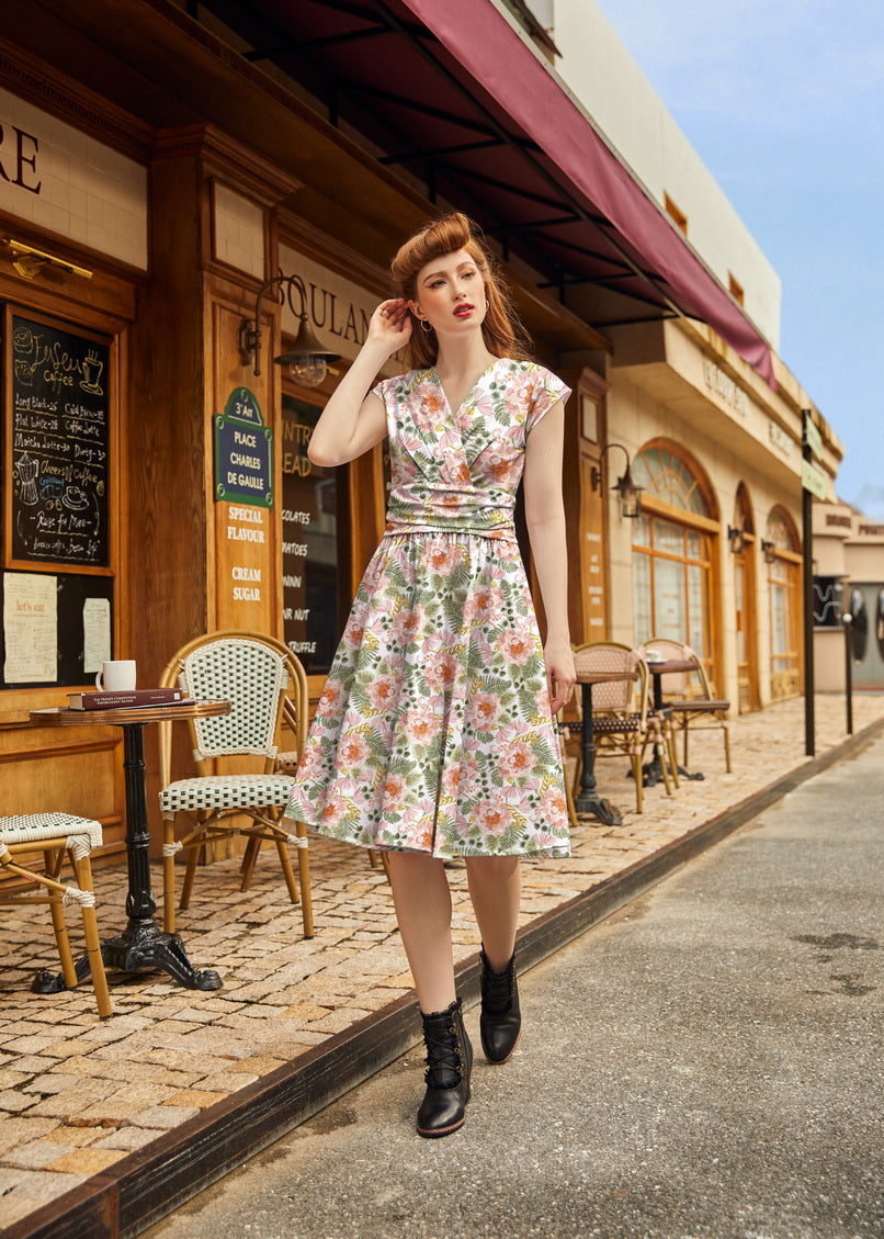 Pink Floral Greta Dress, view 1 — Soul Flow Apparel