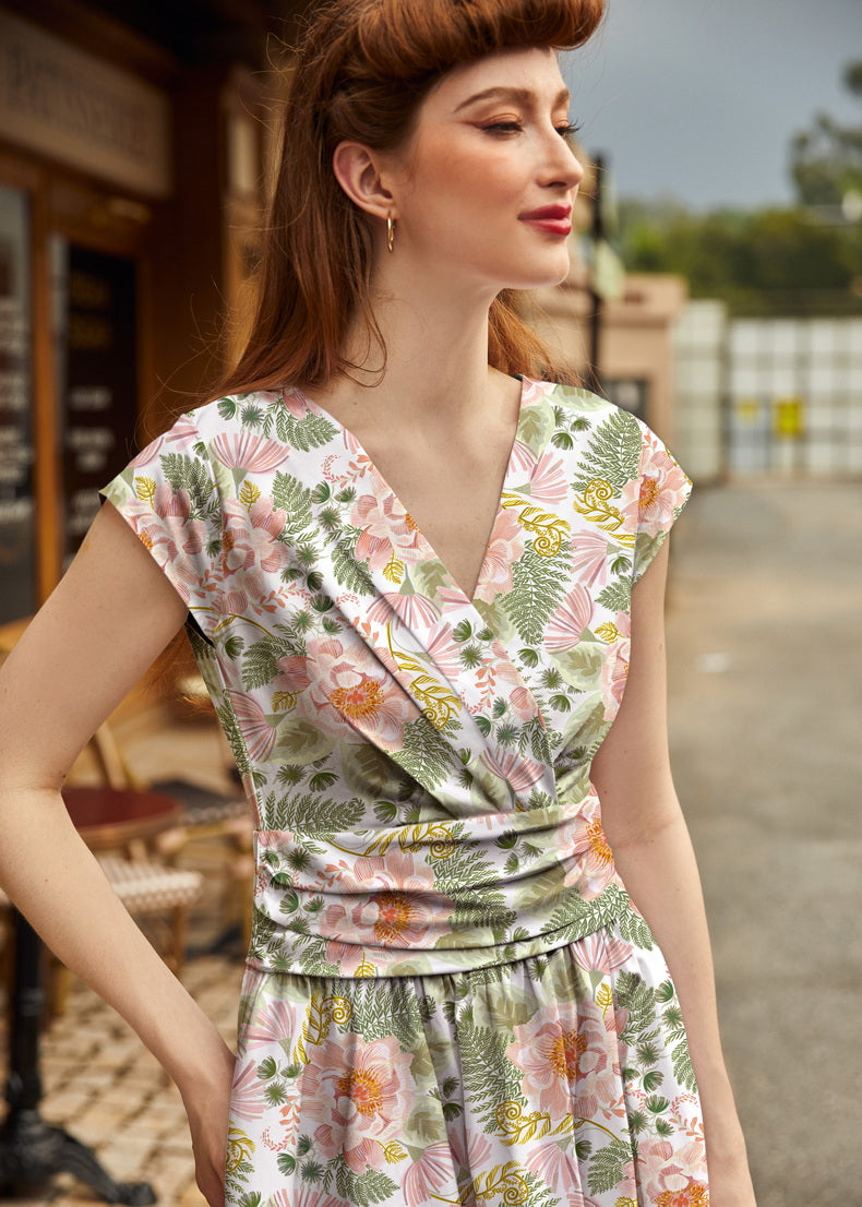 Pink Floral Greta Dress, view 2 — Soul Flow Apparel