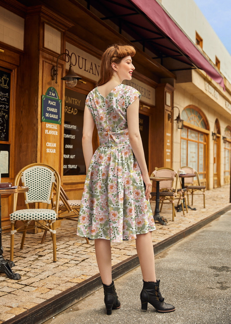 Pink Floral Greta Dress, view 3 — Soul Flow Apparel