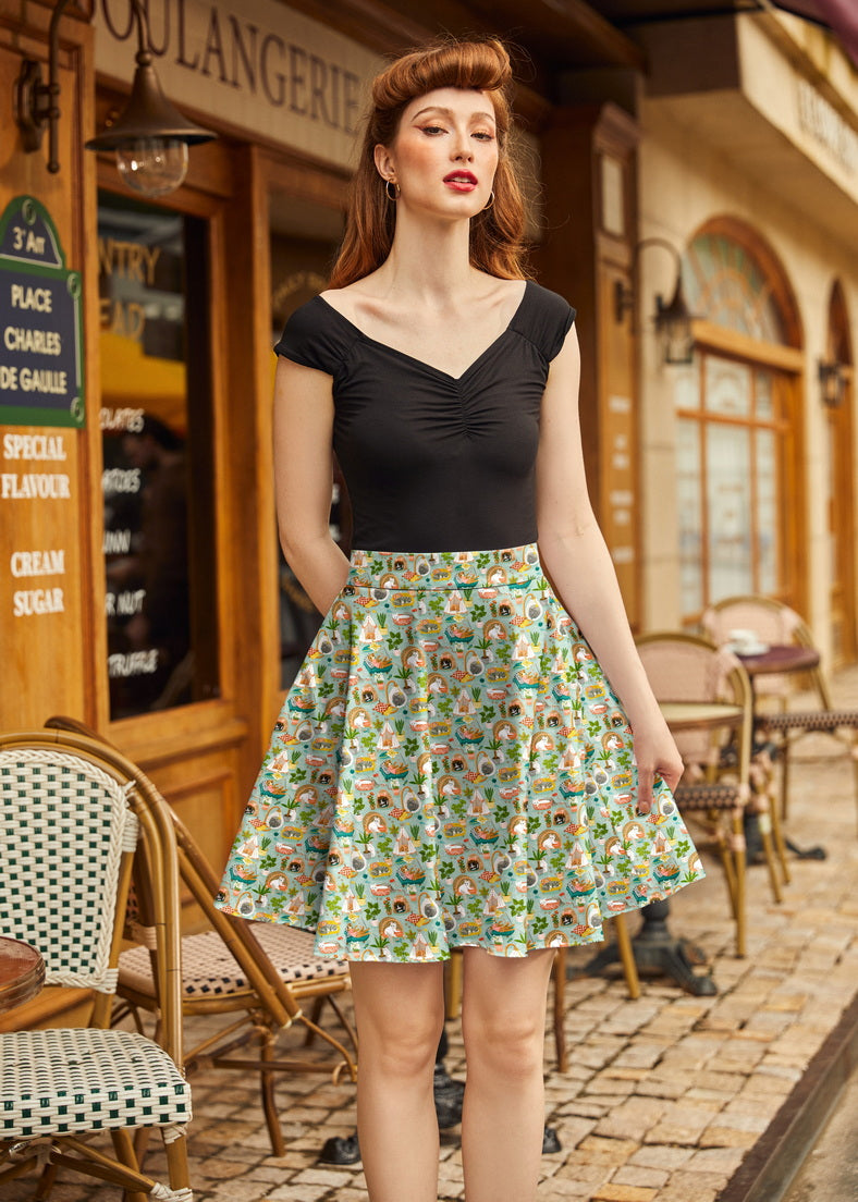 Cats & Plants Skater Skirt, view 1 — Soul Flow Apparel
