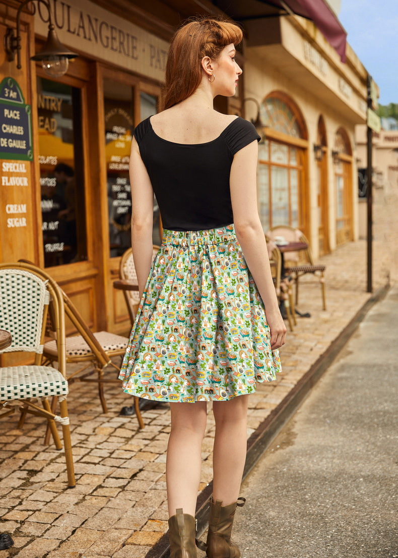 Cats & Plants Skater Skirt, view 3 — Soul Flow Apparel