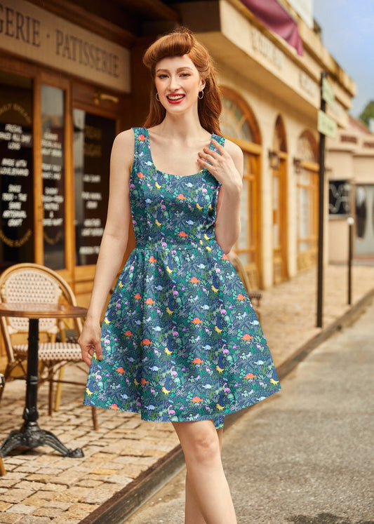 Dino Shorter Length Fit & Flare Dress, view 1 — Soul Flow Apparel