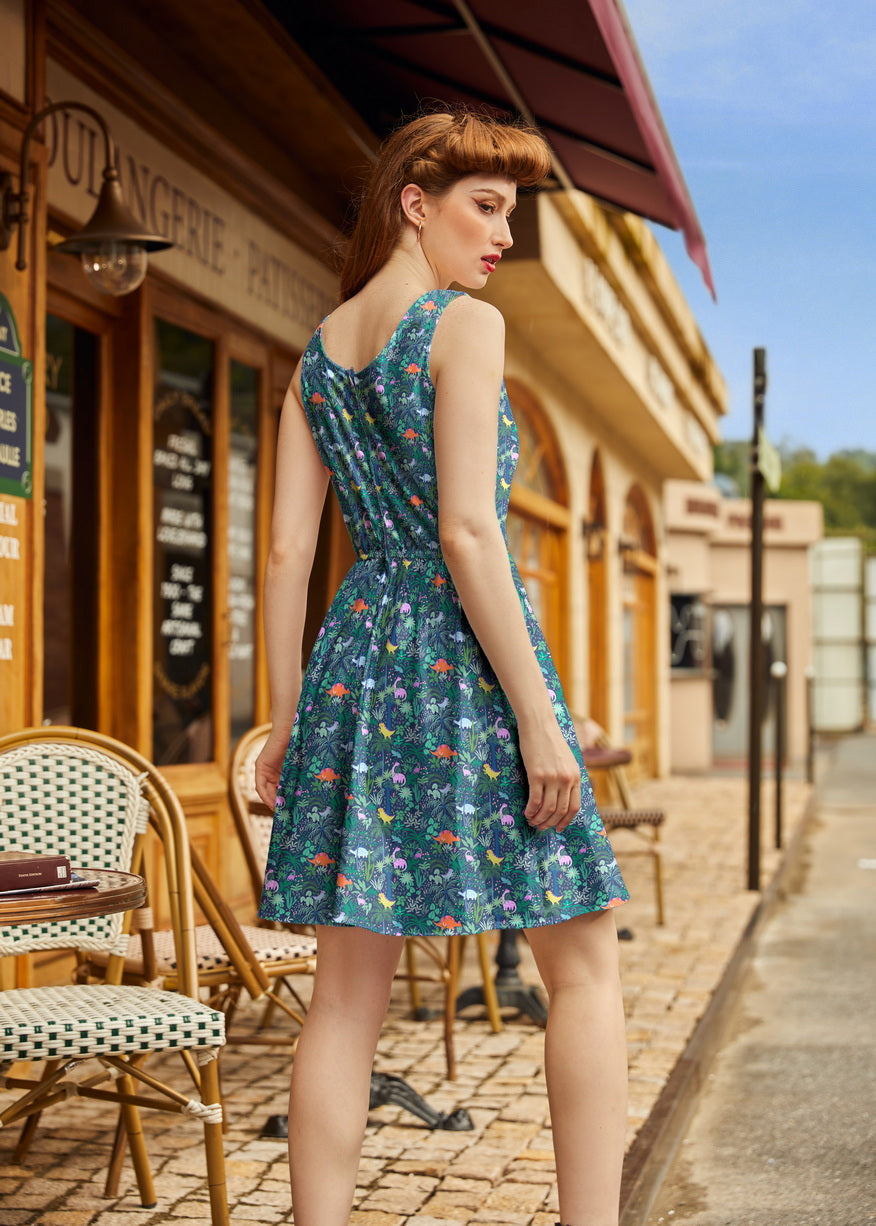 Dino Shorter Length Fit & Flare Dress, view 3 — Soul Flow Apparel