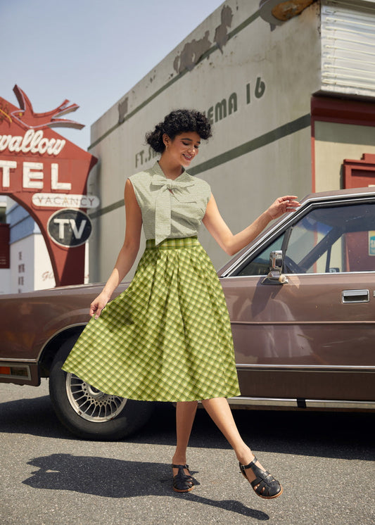 Green Plaid Doris Skirt, view 2 — Soul Flow Apparel