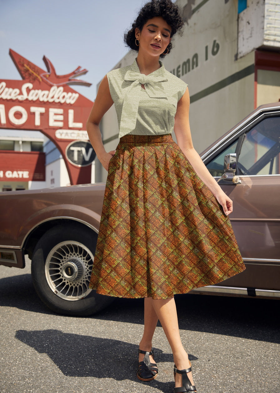 Rust Plaid Doris Skirt, view 1 — Soul Flow Apparel