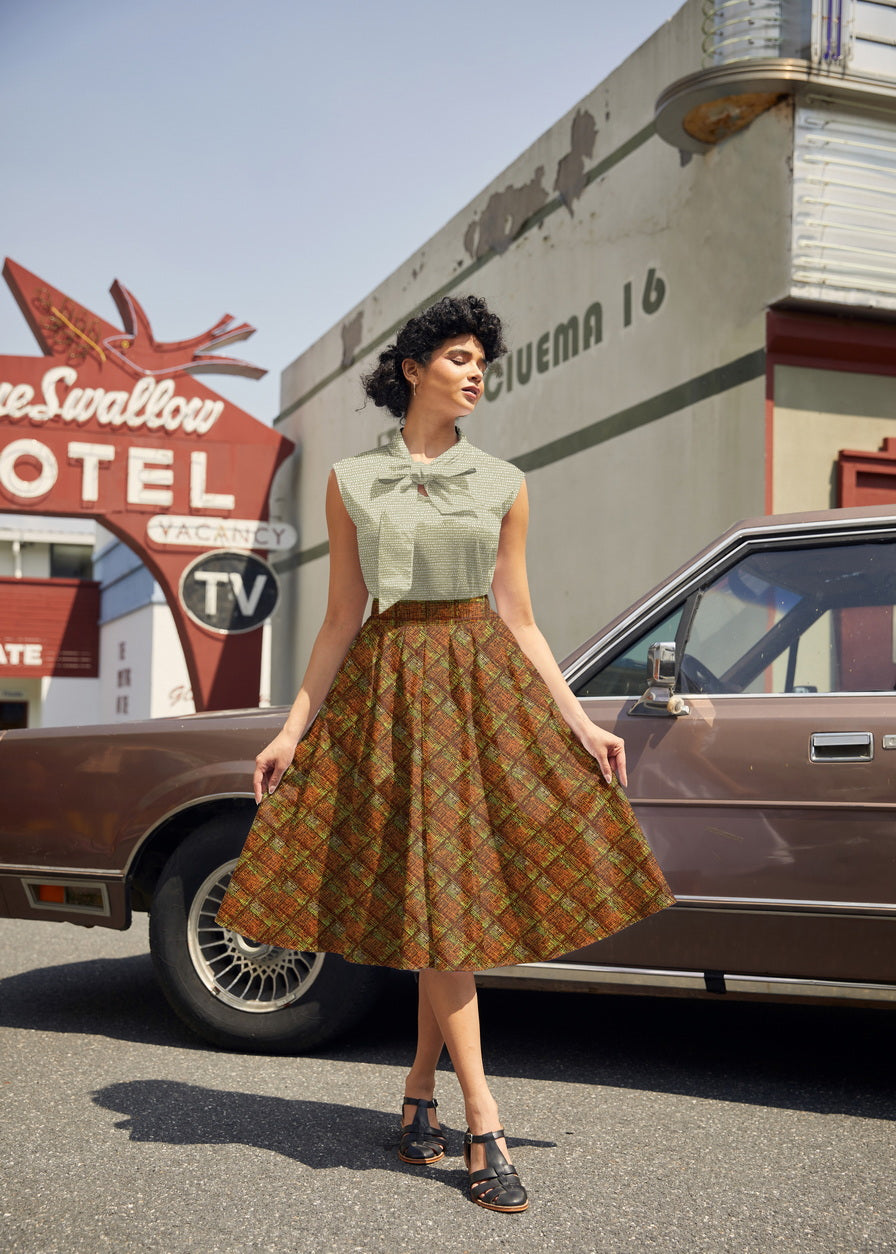 Rust Plaid Doris Skirt, view 1 — Soul Flow Apparel
