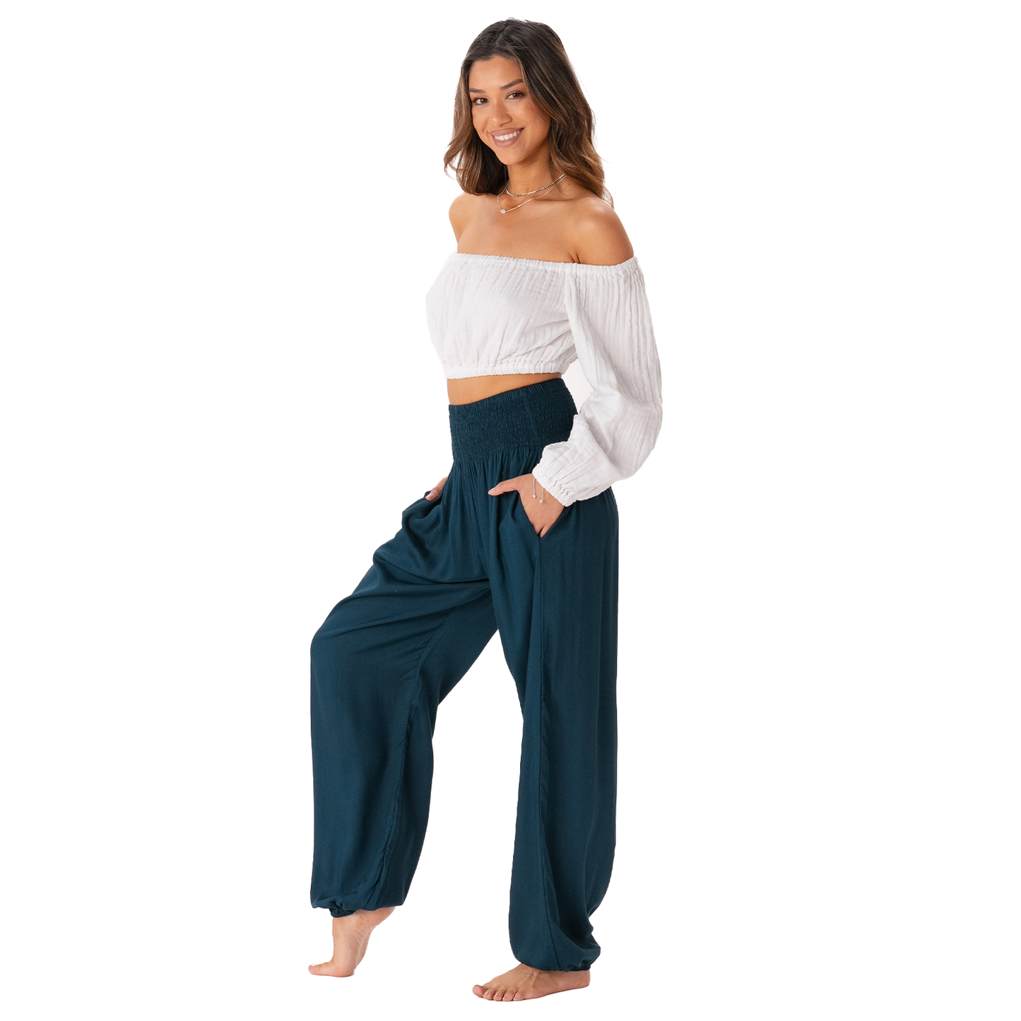 Deep Teal Harem Pants, view 2 — Soul Flow Apparel