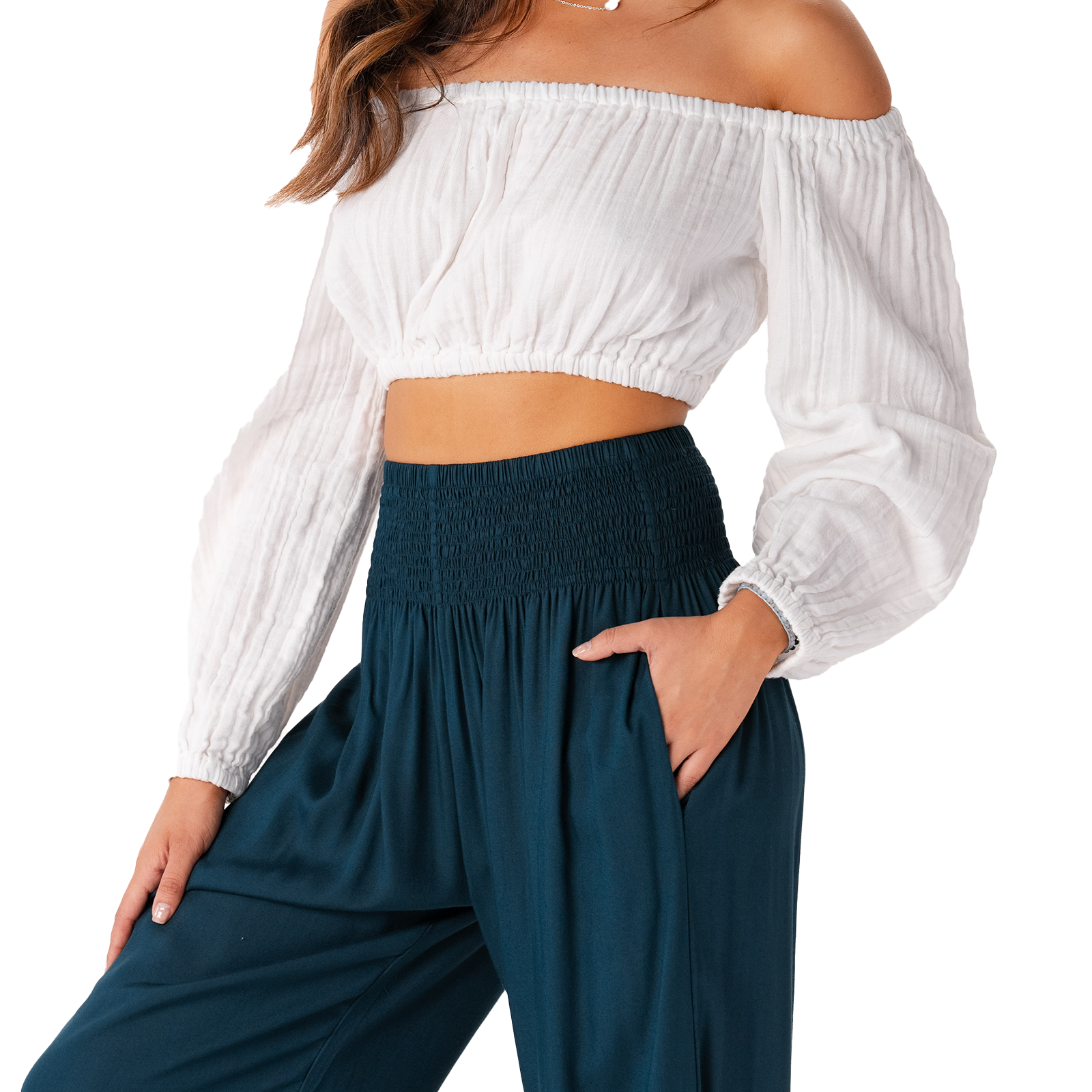 Deep Teal Harem Pants, view 4 — Soul Flow Apparel