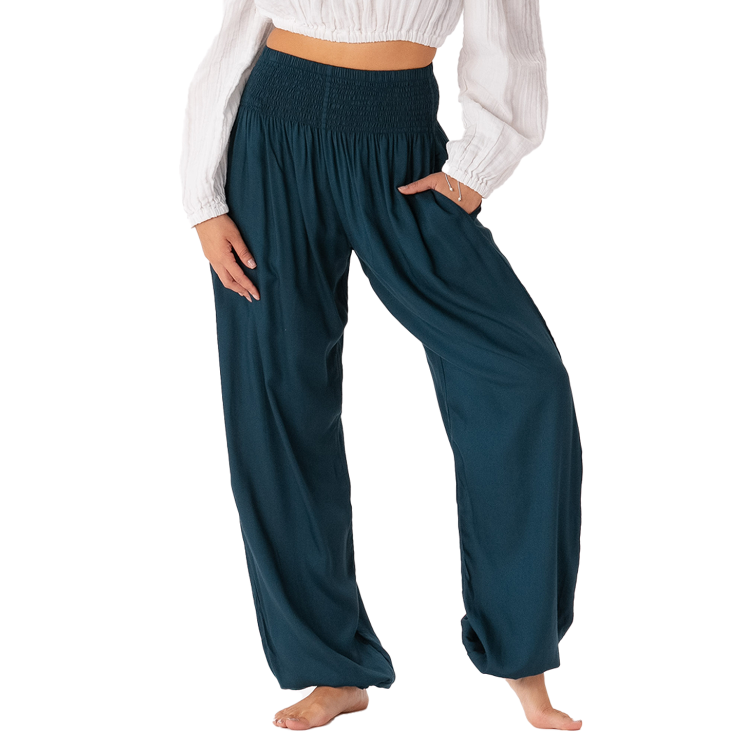 Deep Teal Harem Pants, view 5 — Soul Flow Apparel