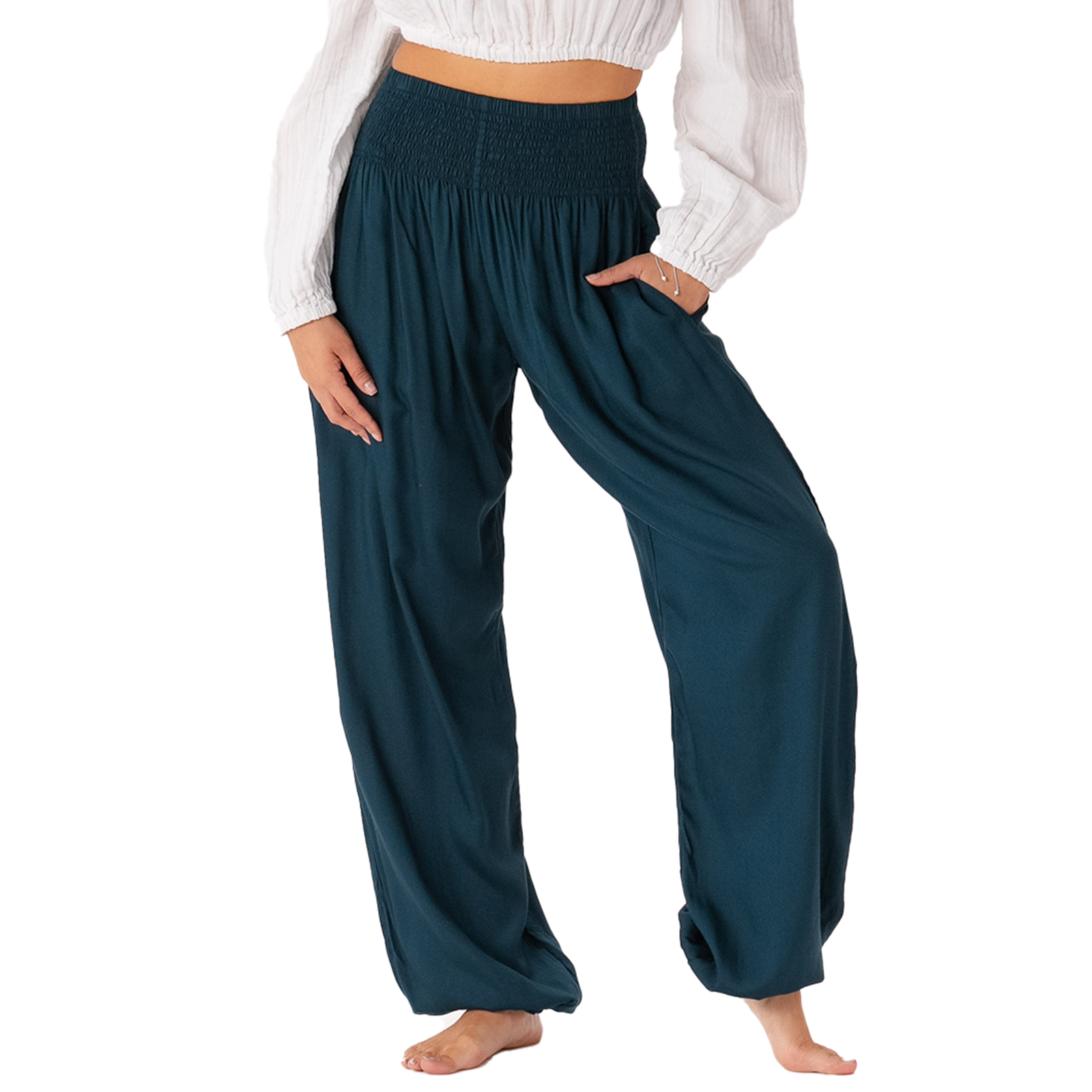 Deep Teal Harem Pants, view 5 — Soul Flow Apparel