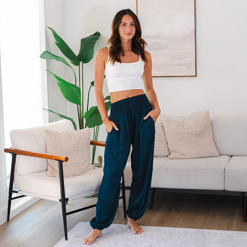 Deep Teal Harem Pants, view 9 — Soul Flow Apparel