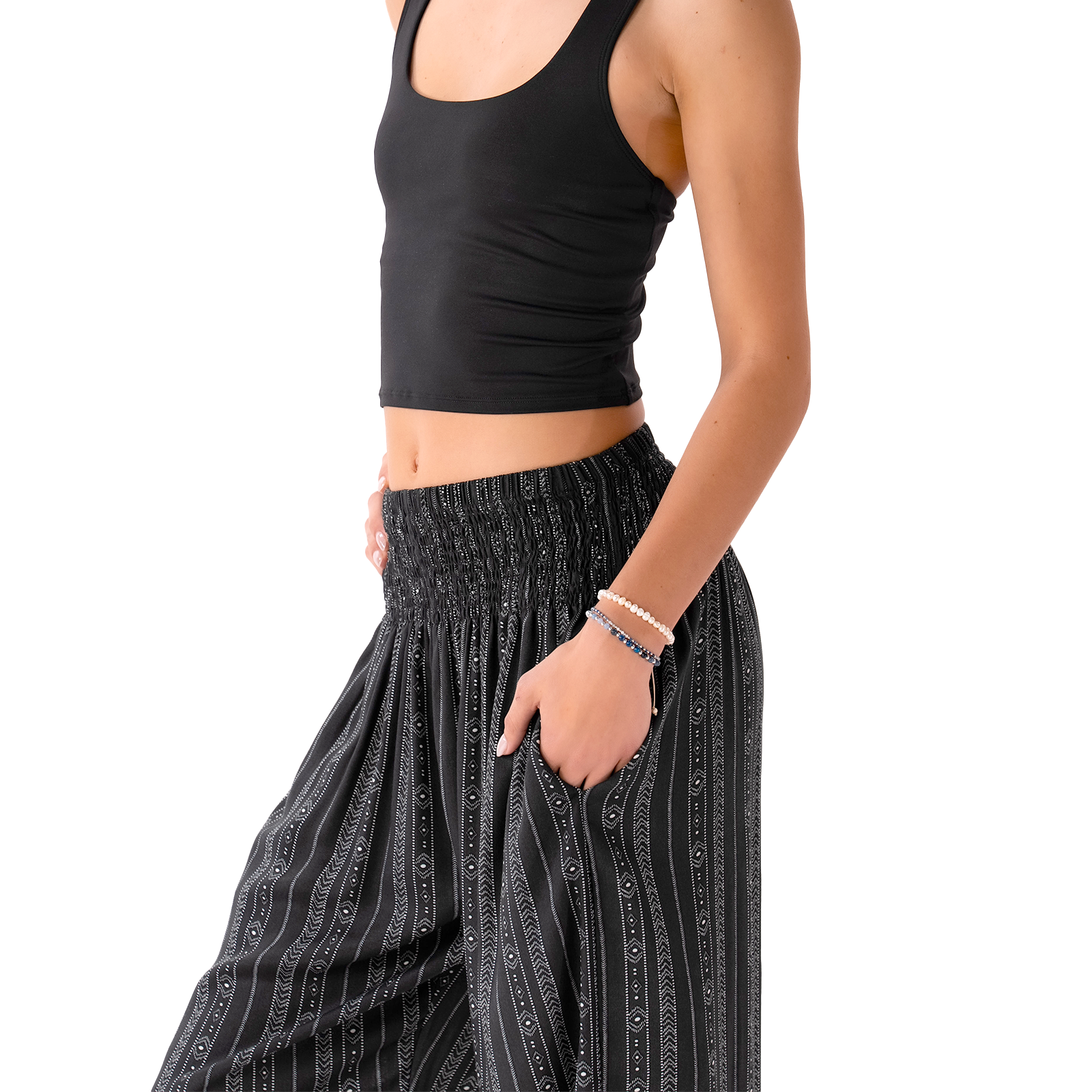 Akha Tribal Print Harem Pants, view 4 — Soul Flow Apparel