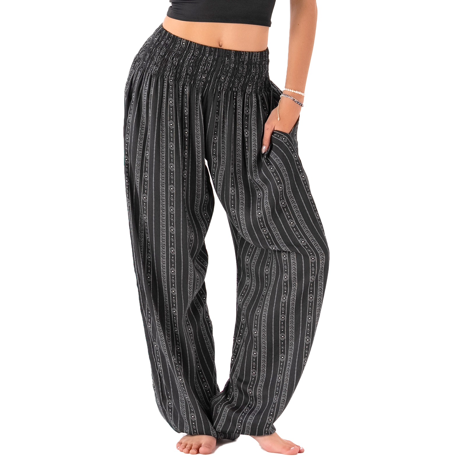 Akha Tribal Print Harem Pants, view 5 — Soul Flow Apparel