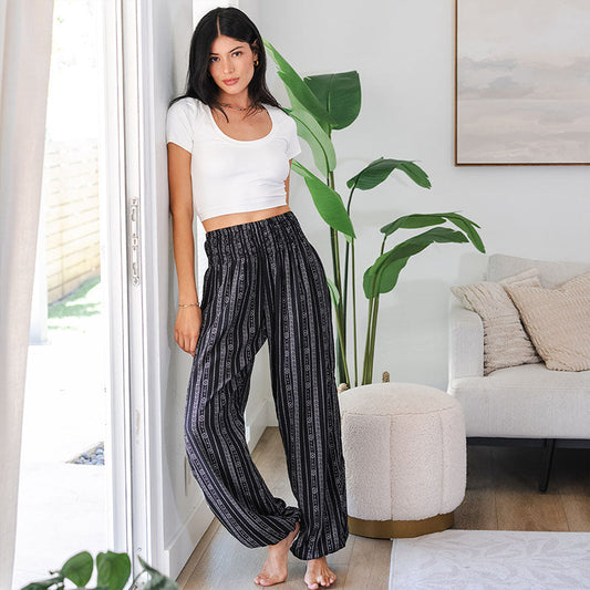 Akha Tribal Print Harem Pants, view 9 — Soul Flow Apparel