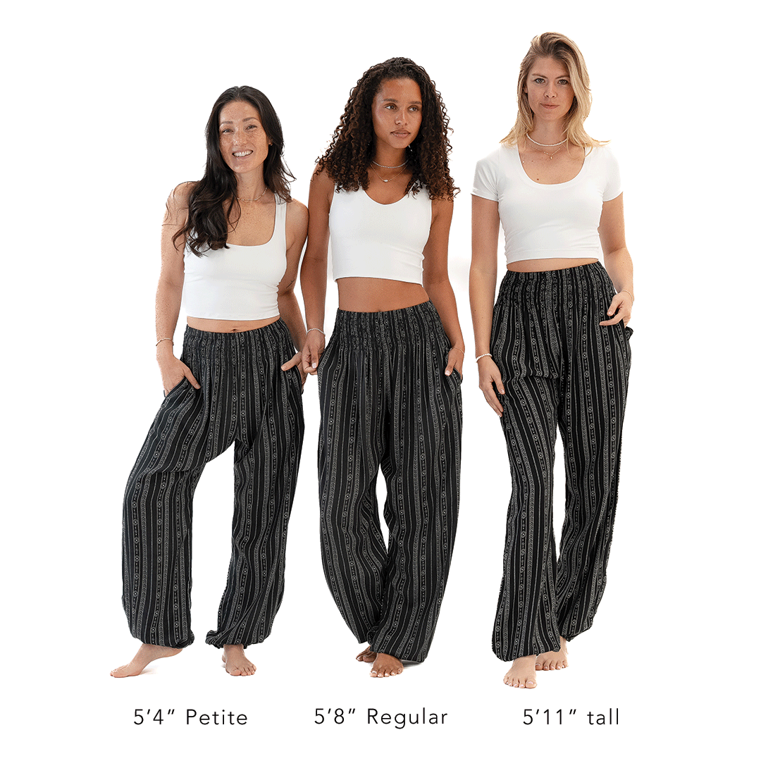 Akha Tribal Print Harem Pants in sizeinfographic, view 2 — Soul Flow Apparel