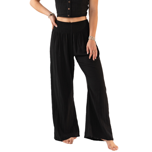 Black Wide Leg Cotton Pants in 1crop — Soul Flow Apparel