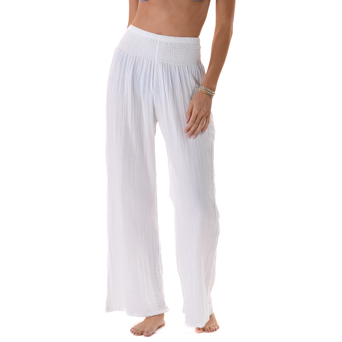 White Wide Leg Beach Cotton Pants, view 1 — Soul Flow Apparel